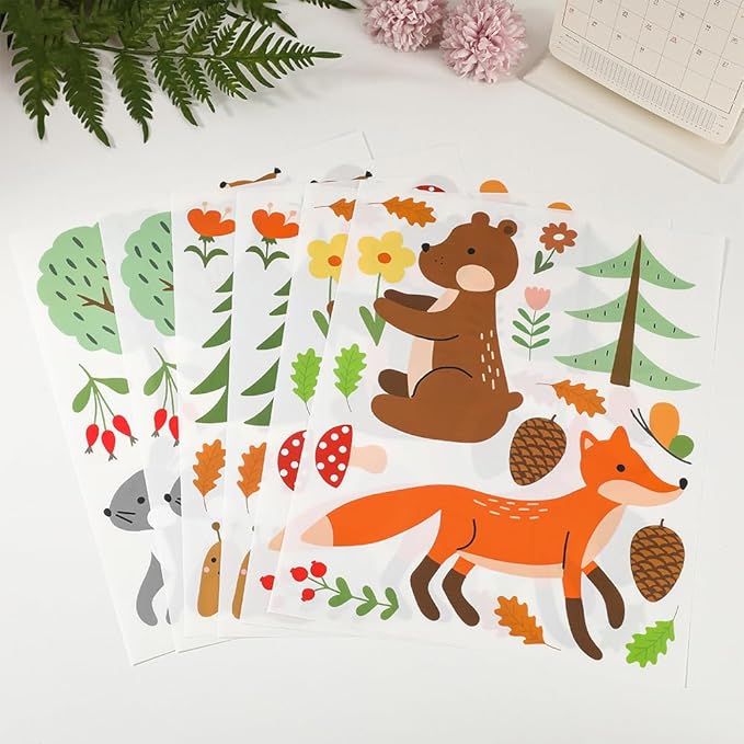 Woodland Forest Animals Wall Stickers – 80 Pcs Cute Deer, Fox, Bear & Tree Vinyl Decals, Removable Waterproof Nursery Wall Art Decor | A Simple Peel Creates a Cozy Nature Retreat (6 Sheets)