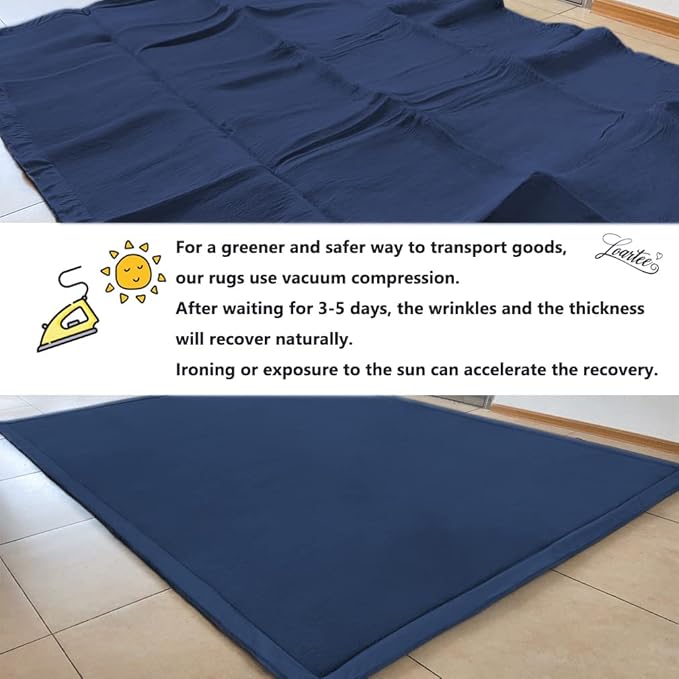 Loartee Coral Velvet Crawling Rug and Area Rug (4'9"x4'9", Dark Blue) for Toddler Children Play Mat and Yoga Mat Exercise Pad