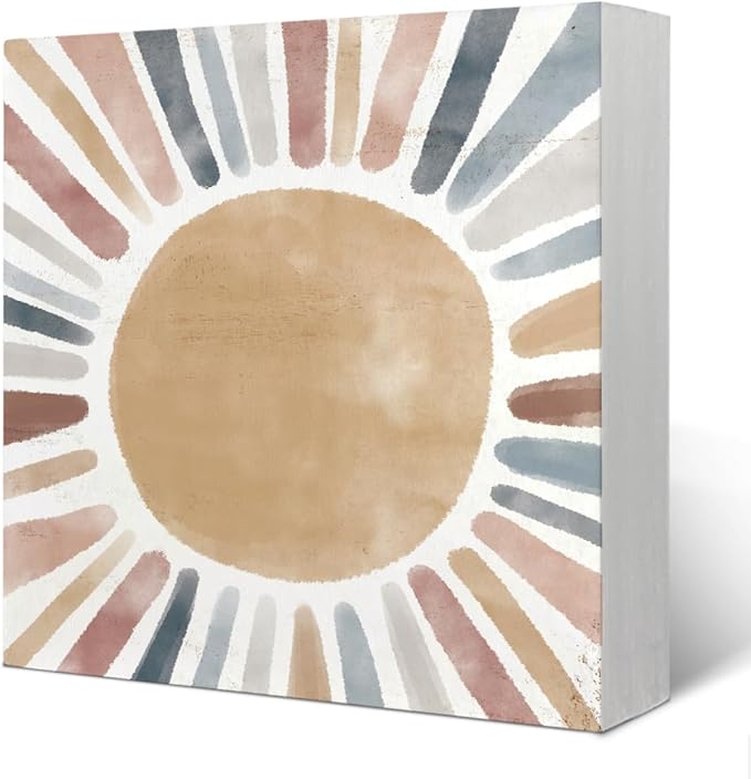 Boho Sunshine Nursery Wood Box Sign - Neutral Boho Nursery Decor for Girl & Boys, Desk & Playroom Decor, 5x5
