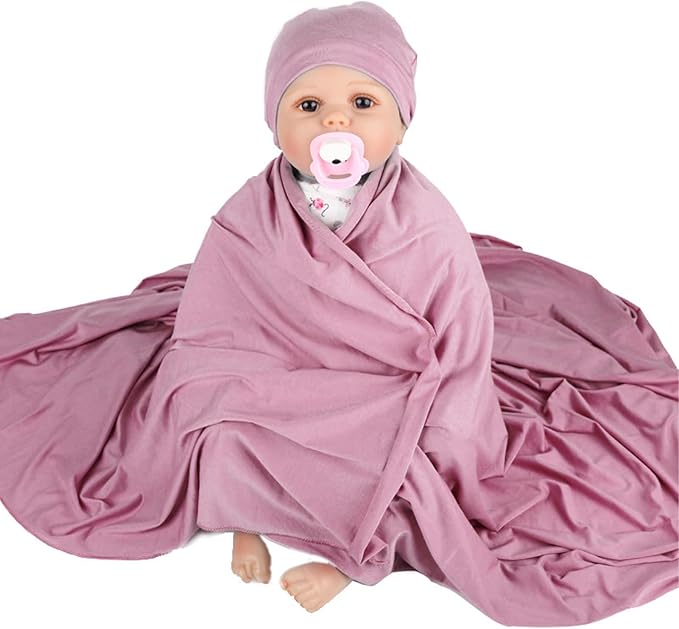 Baby Swaddle Blanket Set with Hat Soft Stretchy Newborn Receiving Blanket Swaddle Wrap for Infants Lightweight Modal Fabric Solid Color Design