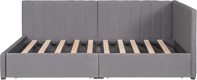 Harper & Bright Designs Upholstered Daybed with 2 Storage Drawers Twin Size Sofa Bed Frame No Box Spring Needed, Linen Fabric (Gray)