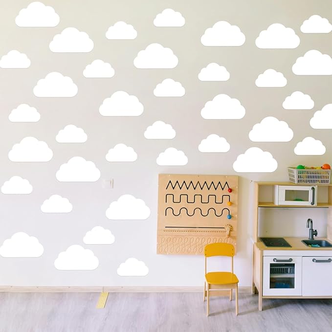 110Pcs White Cloud Wall Decals, DIY Clouds Stickers Wall Art Decor Set for Classroom,Bedroom, Living Room Deco