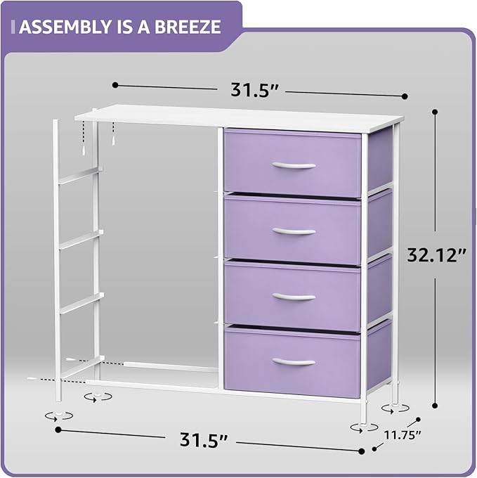 Sorbus Kids Dresser with 8 Drawers - Storage Unit Organizer Chest for Clothes - Bedroom, Kids Room, Nursery, & Closet (Purple, 31.5 x 12 x 32-8 Drawer)