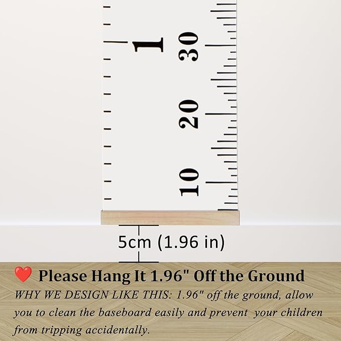 Growth Chart for Wall with Clear Adhesive Hook, Waterproof Canvas Adult Growing Kids Baby Height Measuring Hanging Ruler, 6.56 Feet for Nursery, Child Room Decor (Wood Frame, 78.7"x7.9" Simple)