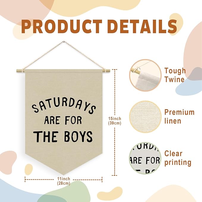 Saturdays Pennant Flag Banner, Boys Room Wall Hanging Decor for Playroom