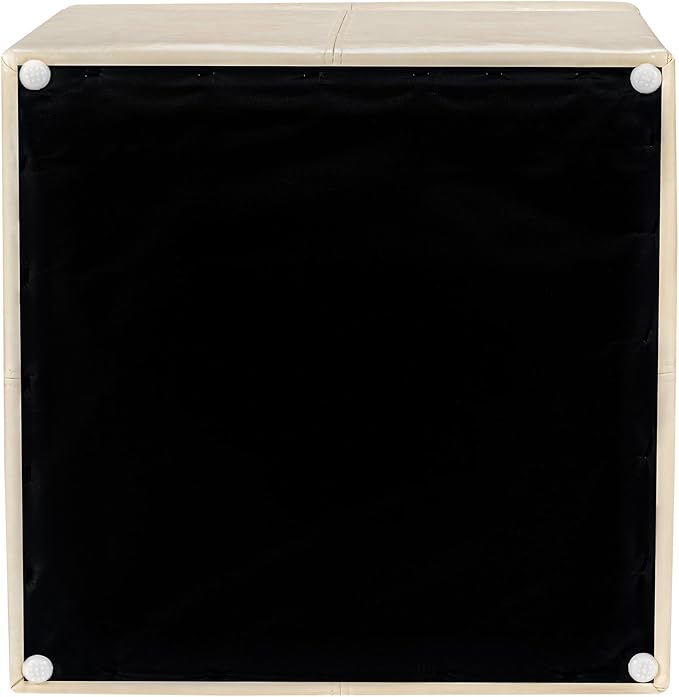 Adeco Faux Leather Cube Storage Ottoman, Beige Ottomans for Living Room, Bedroom