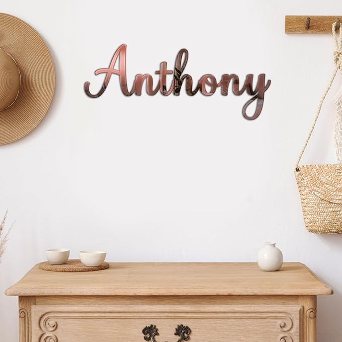Custom Acrylic Mirror Name Sign, Personalized Mirror Wall Nursery Name Sign,Silver Gold Rose Gold Mirror Acrylic Sign,Glitter Name Baby Name Wall Art Sign Room Decor Party Decoration (style 1)