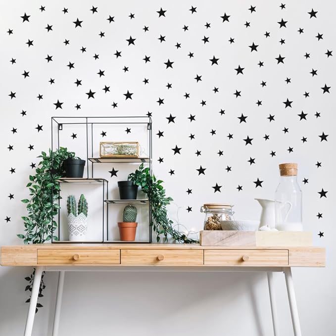 112 Pcs Black Star Wall Decals – Peel and Stick, Removable Vinyl Stickers for Kids Rooms, Nurseries & Home Decor (Matte Black Stars, Self-Adhesive)