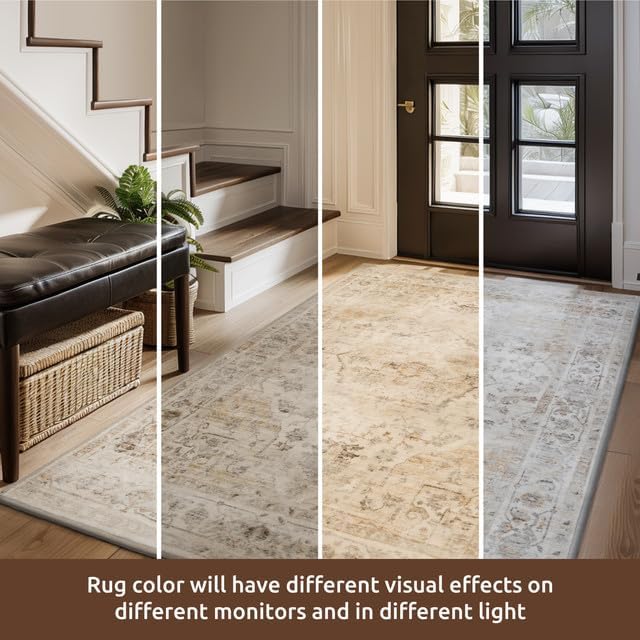 AMOAMI-4X6 Area Rugs for Living Room -Soft Vintage Bedroom Rugs-Non Slip Washable Rug-Throw for Living Room Bedroom Bedside Dining Room Office Beige