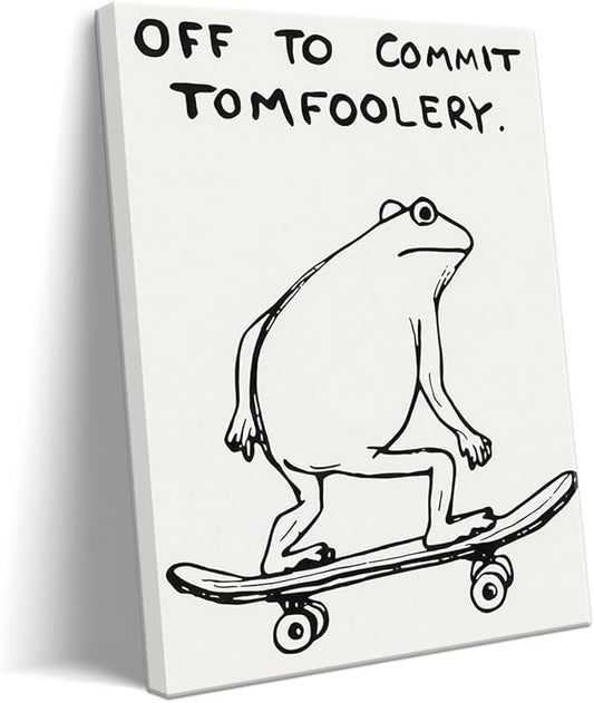 Dytial Funny Frog Wall Art，Funky Skateboard Frog Prints for Wall Decor，Cool Posters，Unique Paintings for Kids Room，Minimalist Funny Animal Artwork - Teen Boy Walls 16x24 Inch
