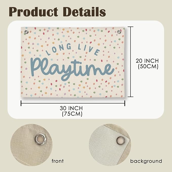 Playroom Decor, Kids Wall Art Hanging Linen Banner, Blue Striped Wall Flag for Kids Room Nursery Playroom Decor, 20x30 Inch