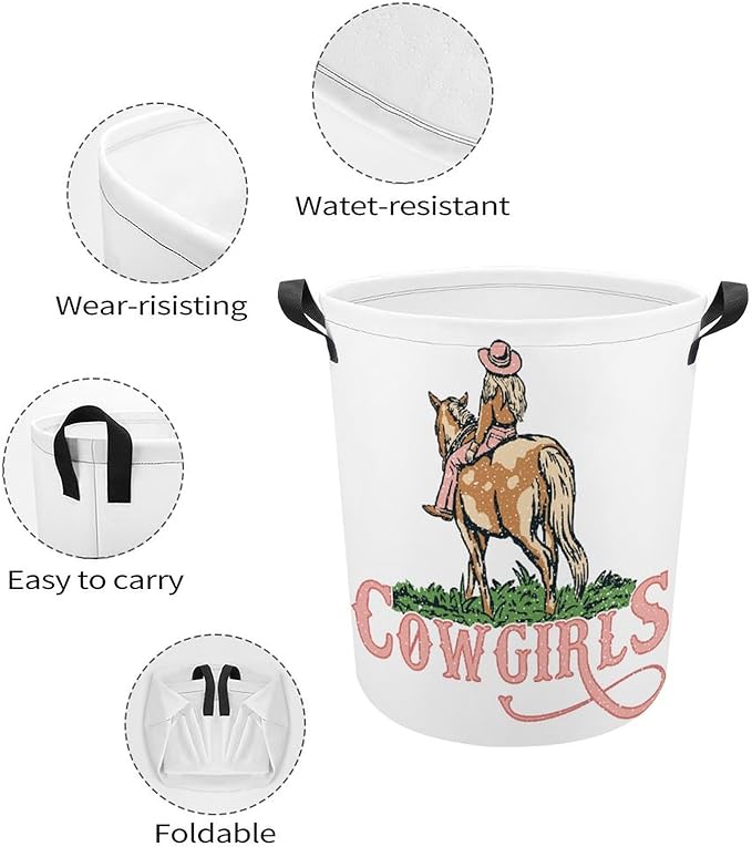 Pink Cowgirl Laundry Basket Western Laundry Hamper Clothes Hamper Toy Storage Bin for Bedroom Bathroom Cowgirl Decor