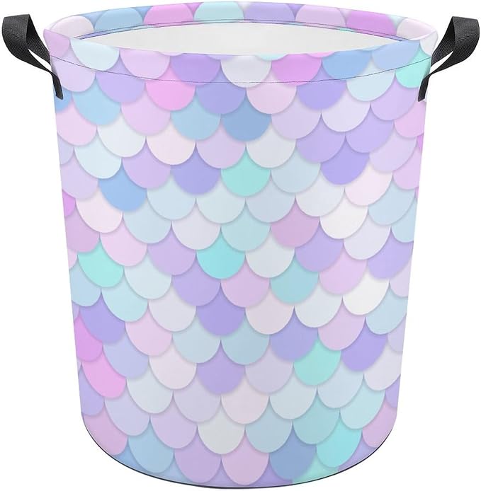 Rainbow Mermaid Laundry Basket Mermaid Party Decorations Girls Hamper Clothes Toy Storage Bin for Kids Girls Bedroom Bathroom Decor
