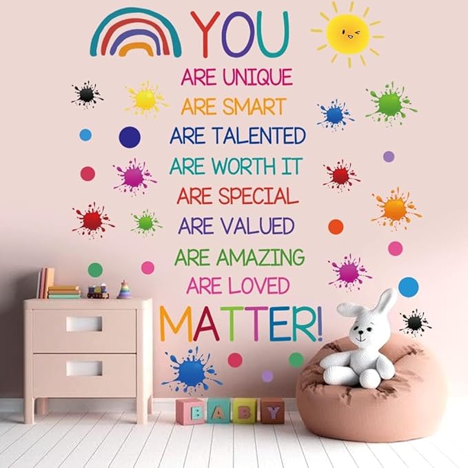 Colorful Inspirational Quotes Wall Decals Crayon Paint Splatter Wall Stickers Positive Saying Wall Decals for Nursery Playroom Kids Room Classroom