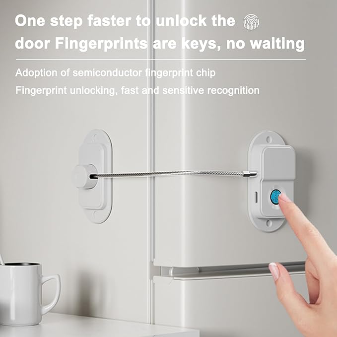 Fingerprint Fridge Lock (2 Pack),Refrigerator Lock with Fingerprint,for Fridge, Cabinet Locks, Drawers, Dishwasher, Toilet and Cabinet Locks Baby Proofing, 3M Adhesive No Drilling (Black)