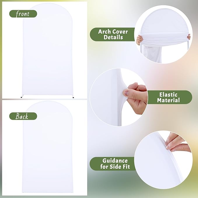 6.6FT White Arch Backdrop Cover, Spandex Fitted Wedding Arch Stand Covers Round Top Chiara Backdrop Cover for Birthday Party Ceremony Banquet Decoration