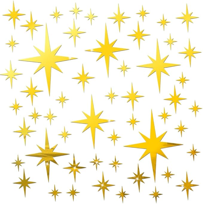 71 Pcs Gold Star Stickers, 3D Acrylic DIY Star Mirror Wall Stickers Decor, Removable Decals Art Self-Adhesive for Home Nursery Classroom Bedroom Interior Wallpaper Background Art Decor