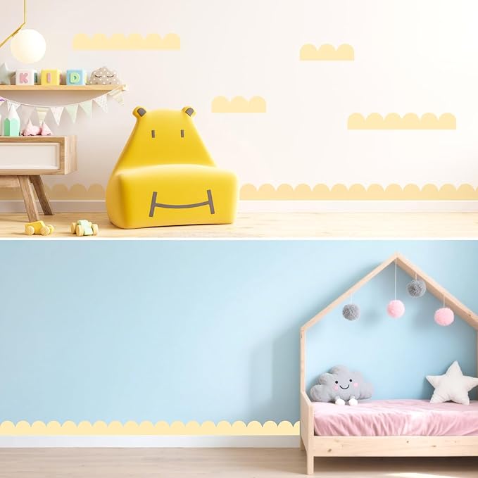 Scallop Pattern Wall Decals Vinyl Border Decals Peel and Stick Half Small Arch Wall Sticker Removable Semi Circle Sticker Decorative Edge Wall Decal for Kids Bedroom Playroom Nursery Decor