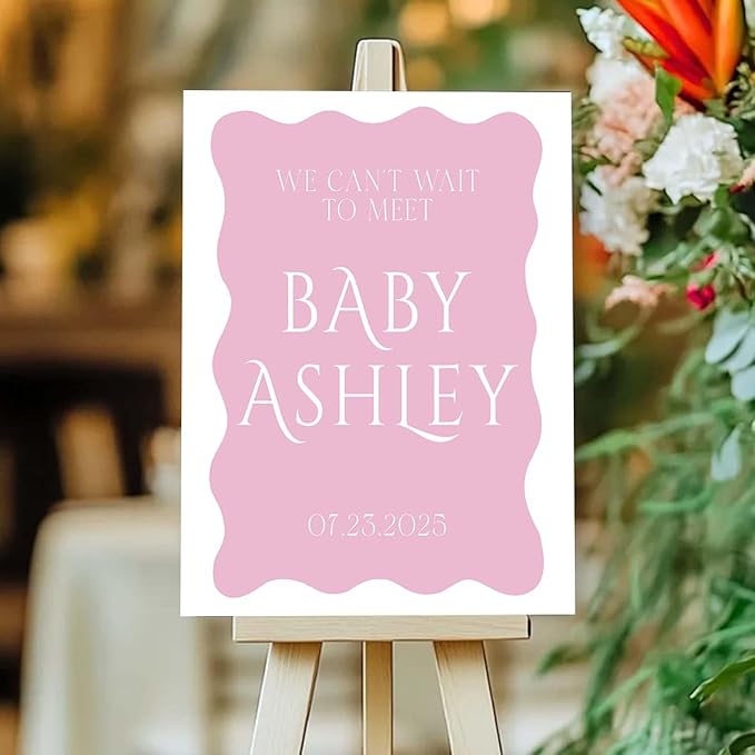 Personalized Color Baby Shower Welcome Sign for Boys or Girls - Modern Wavy Edge Announcement Sign - Minimalist Baby Shower Entrance Decor