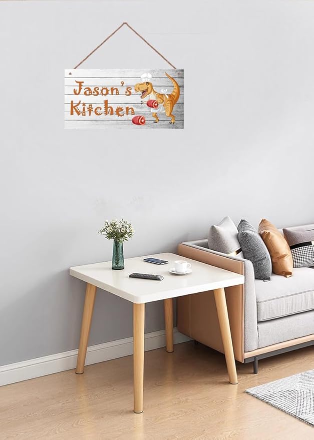 Personalized Kitchen Sign for Home Decor,Dinosaur Art Custom Name Wall Decor Decorative Plate for Mother Father Grandparents Kitchen