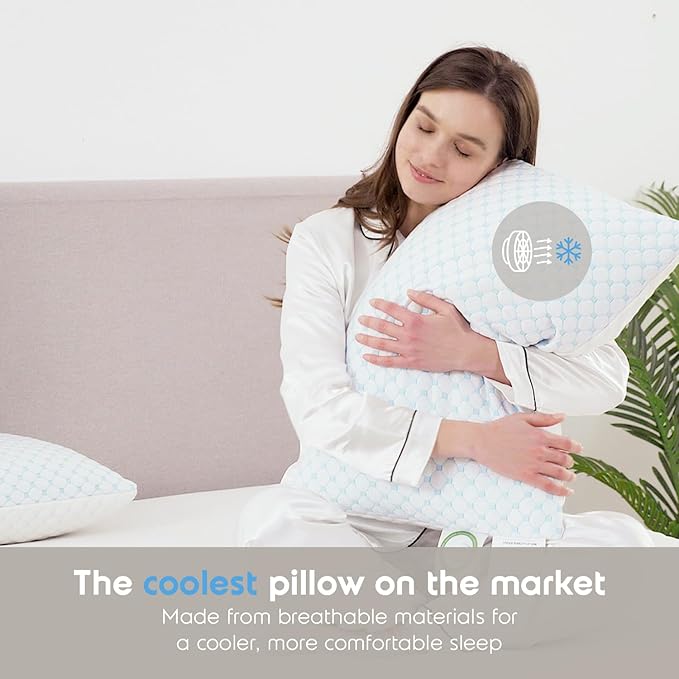 Nestl Cooling Pillow for Sleeping 2 Pack, Luxury Shredded Memory Foam Body Pillow Set of 2, Adjustable Cold Gel Pillows for Hot Sleepers Supportive Long Pillow for Side Back Stomach Sleepers