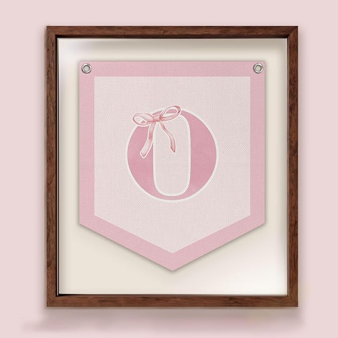 Lacama Initial Personalized Preppy Banner, Baby Girl Nursery Shower Decor Gifts, Coquette Pink Bow Teen Girl Gifts, Vintage Room Decor Toddler Room Bedroom Playroom Front Door Birthday Gift(O)