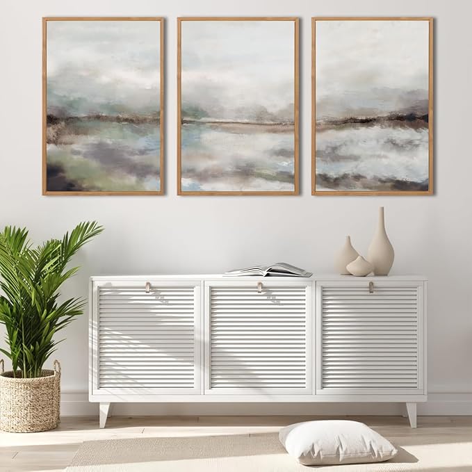 Large Abstract Neutral Wall Art Framed Modern Grey Artwork for Living Room Bedroom Bathroom Decor 16x24 Inch Set of 3