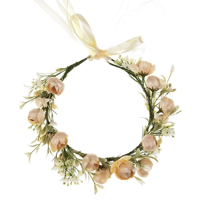 DreamLily Girls Camellias Flower Crown Birthday Photo Pops Hair Wreath Wedding Festival Floral Headpiece XM11 (Ivory)
