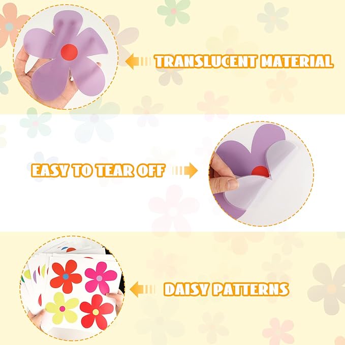 12 Sheets Daisy Wall Decals, Bright Colors Floral Wall Decor, Cute Flowers Wall Stickers, Vinyl Peel and Stick Flowers Stickers for Kids Girls Nursery Bedroom Living Room
