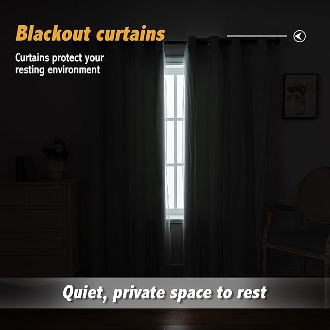 Anytime Home Curtains Blackout and Sheer Layered Solid Window Curtain Panel Pair with Grommet Top, 52Wx72L,Light Blue