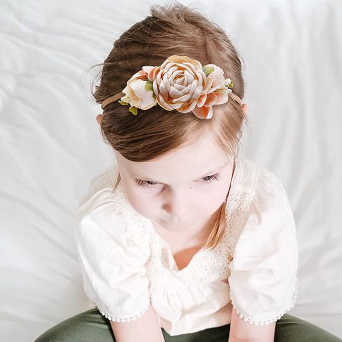 Baby Girl Floral Headband Nylon Flower Crown Elastic Hairband 3pcs Hair Accessories Gift for Girls，stretchy size 3pcs/set