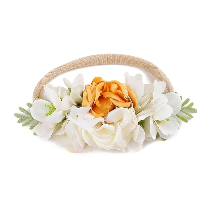 Baby Girl Floral Headbands- 3pcs Nylon Headband Handmade Flower Crown Elastic Hairband Newborn Toddler Hair Accessories Gifts for Girls （1-6 years old）