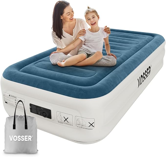 Twin Air Mattress with Built-in Pump,Fast & Easy Inflation/Deflation Inflatable Mattress, Foldable Blow Up Mattress with Storage Bag, Inflatable Bed for Home, Camping & Guests