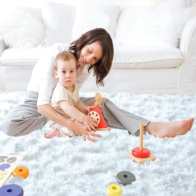 CAIYUECS Ultra Soft Shag Area Rug for Indoor, Kids Bedroom Living Room, Non-Skid Modern Nursery Faux Fur Fluffy Plush Rugs for Christmas Rug Home Decor (5x7 Feet, White)