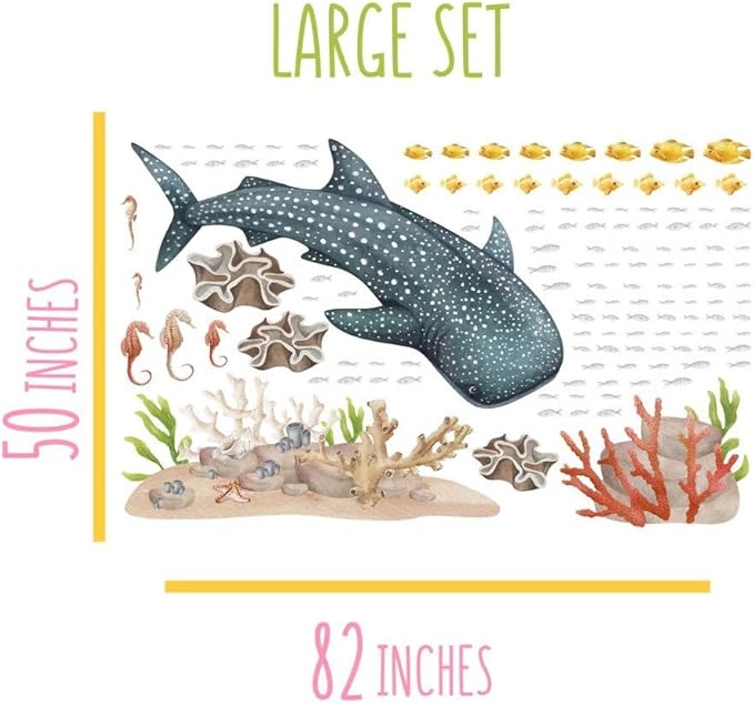 Ocean Wall Decals – Fish Window Clings, Ocean Decals, Wall Stickers Peel & Stick Removable Wall Stickers for Nursery Baby Kids Bedroom Bathroom, Large Set (82″ W × 50″ H) 120 Pcs