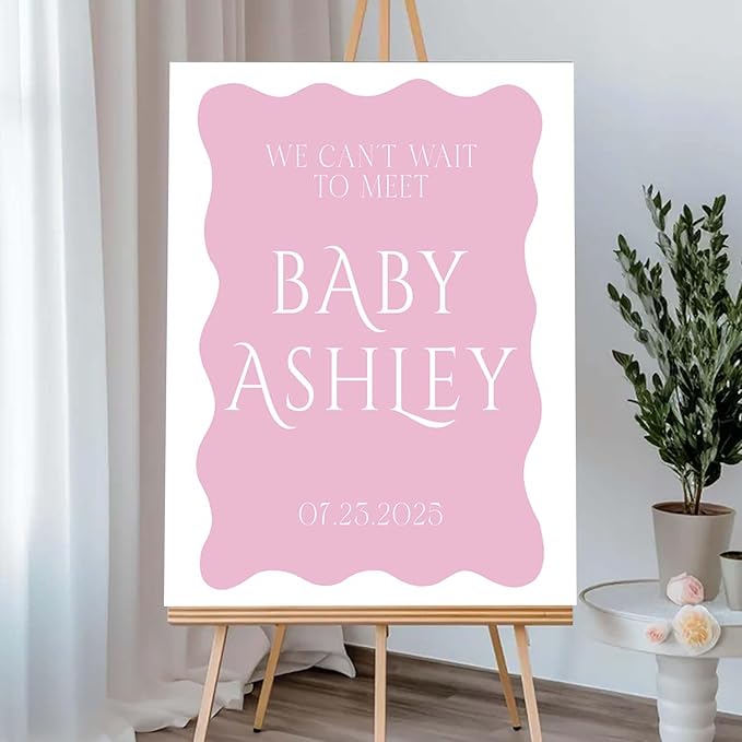 Personalized Color Baby Shower Welcome Sign for Boys or Girls - Modern Wavy Edge Announcement Sign - Minimalist Baby Shower Entrance Decor
