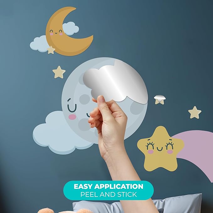EGD Moon and Stars Wall Decal for Bedroom Decor I Room Decorations I Moon Stickers I Smiley Face Decor I Star Stickers I Baby Nursery Decor I Multiple Sizes Options (20Wx17H)