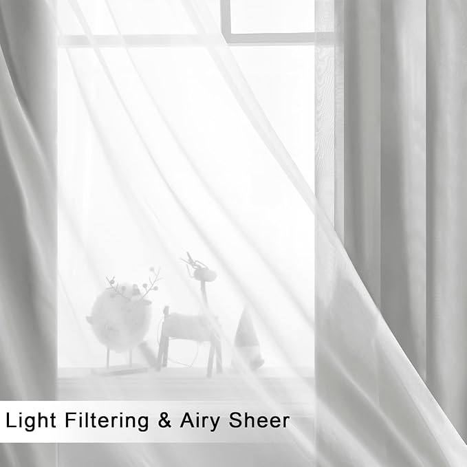 Hiasan Silver Grey Blackout Curtains with Sheer 84 Inches Long, Thermal Insulated Double Layer Room Darkening Curtains for Bedroom, Living Room, 2 Window Drape Panels with Tiebacks, 70W X 84L
