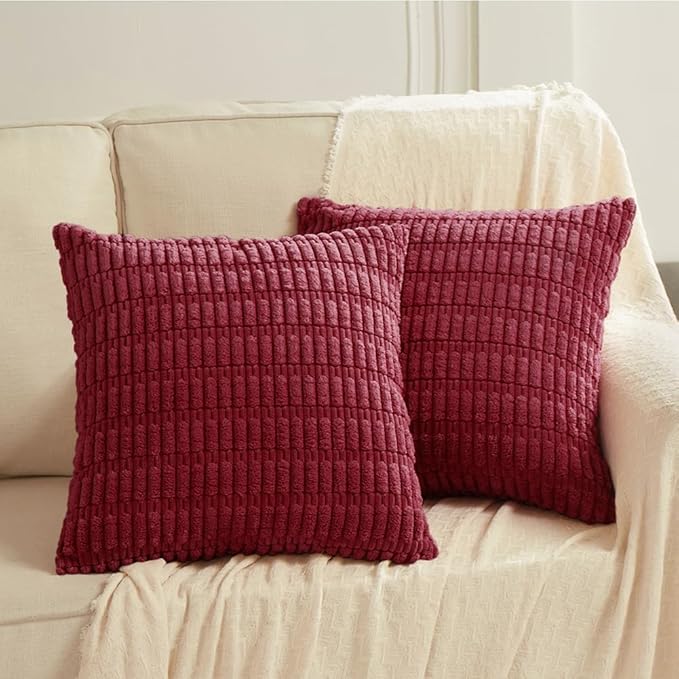 Fancy Homi 2 Packs Decorative Throw Pillow Covers for Living Room Couch Bed, Modern Farmhouse Boho Home Decor, Accent Cushion Case (12 x 12 Inch, Burgundy)