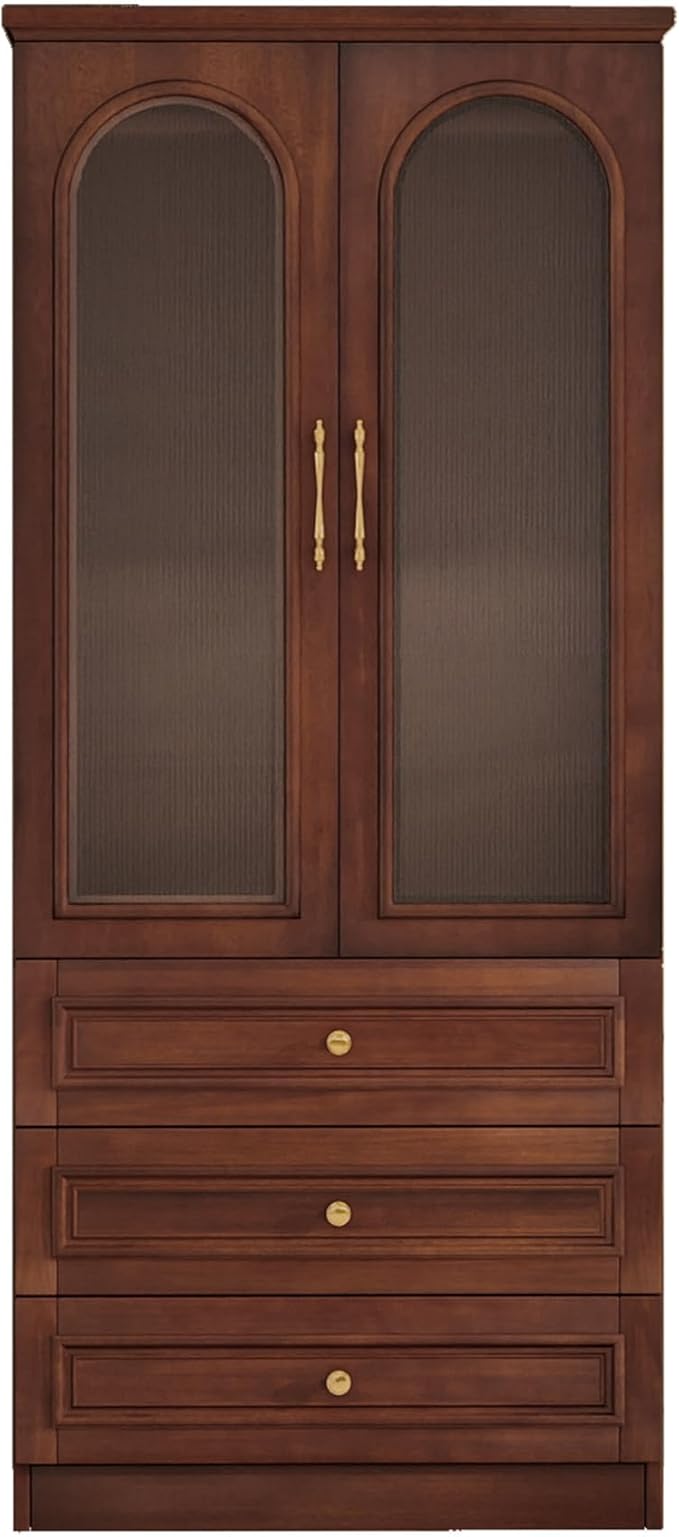 Solid Wood Wardrobe Closet:TemkTuek 70.87" Armoire,Clothing Storage Cabinet with Drawers,Doors,Hanging Railsand Shelves,Vintage Freestanding,Bedroom,Cherry Finish(21)