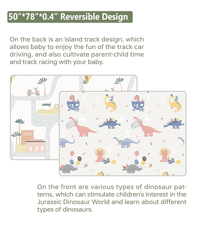 Baby Play Mat Foldable Baby Floor Play Mat Large 50"*78"*0.4" Soft Foam Playmat for Babies Reversible Waterproof Padded Baby Girl Play Mat Portable Crawling Mat for Indoor Outdoor
