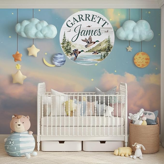 Personalized Nursery Name Sign for Boys, Wildlife Sign for Baby Door Decor, Newborn Gifts for Boy, Nursery Wall Bedroom Decorations, Mother's Day Gifts for New Mom Dad Gift