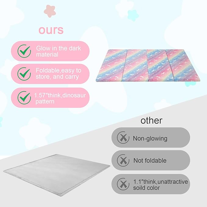 MeMoreCool Kids Floor Futon Mattress, Play Mat Muscle Mat Large 6x4 FT, Thicken Foam Tatami Mattress for Children Play Area, Foldable Sleeping Crawling Pad for Playroom, Rainbow Unicorn