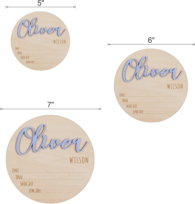 Personalized Birth Announcement Sign for Hospital, Baby Name Sign with Birth Stats, Newborn Announcement Sign Disc (Design 02)
