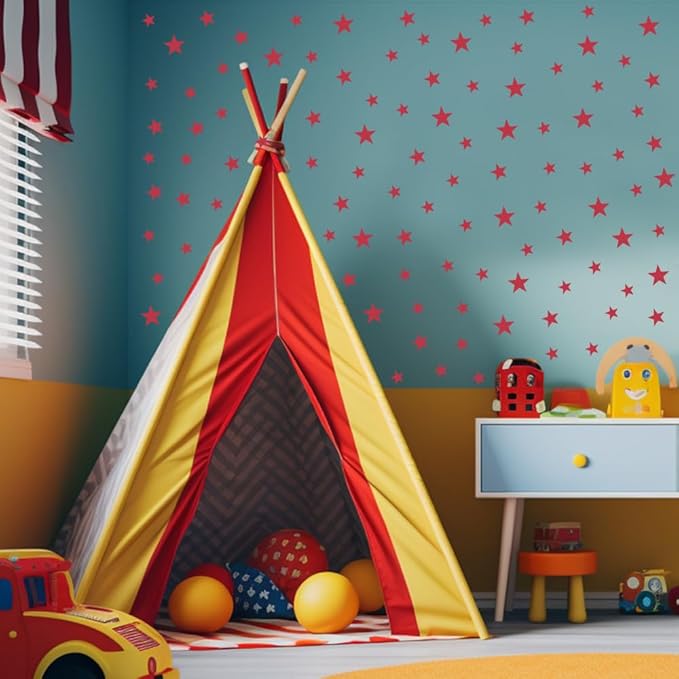 112 Red Star Wall Stickers - Peel and Stick Vinyl Decals for Nursery, Kids Room, Bedroom, Reusable & Removable, Safe on Walls, Elegant Decor by BugyBagy