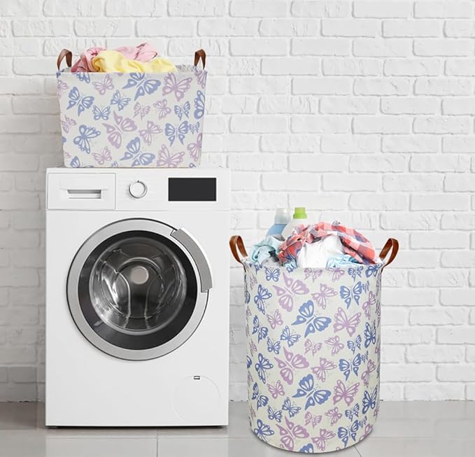 Purple Butterfly Laundry Hamper,kids laundry Basket,Girls Nursery Hamper,Waterproof Storage Bin for Bedroom,Clothes Organizer Basket,Toys Box,Room Decor(Butterfly)