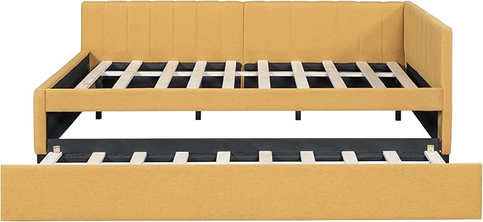 Harper & Bright Designs Full Size Upholstered Daybed with Trundle Sofa Bed Frame for Boys Girls Kids Adults Toddler No Box Spring Needed, Linen Fabric(Yellow)