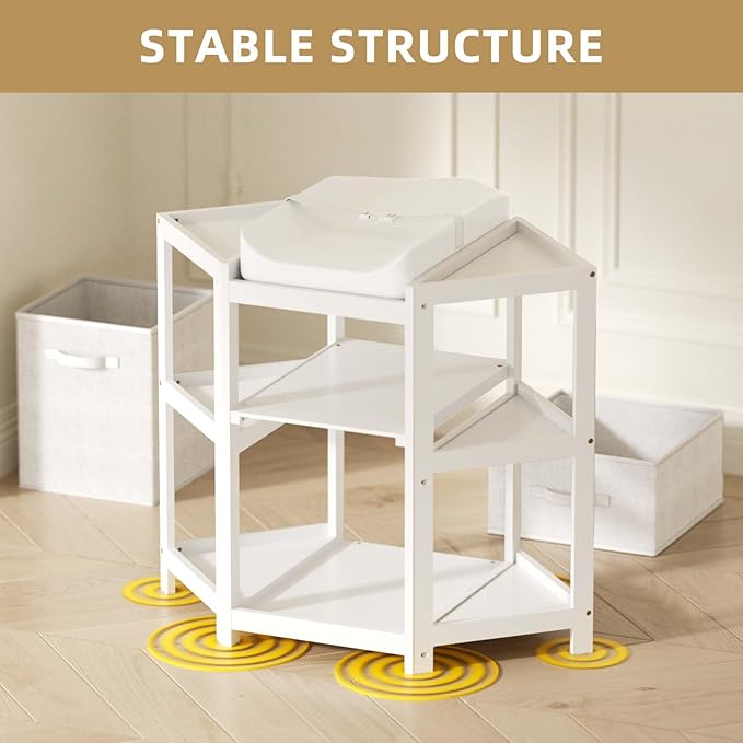 XJD Changing Table, Corner Baby Changing Table Dresser with 2 Storage Drawers, Diaper Changing Station with Pad for Nursery