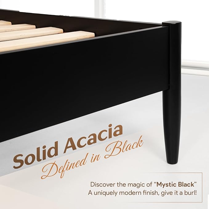 Lenia 14 Inch Solid Wood Bed Frame with Headboard, Rustic Farmhouse King Platform Bed, Acacia Wood, No Box Spring Needed, Mocha Black, Queen Size (Lenia Collection)