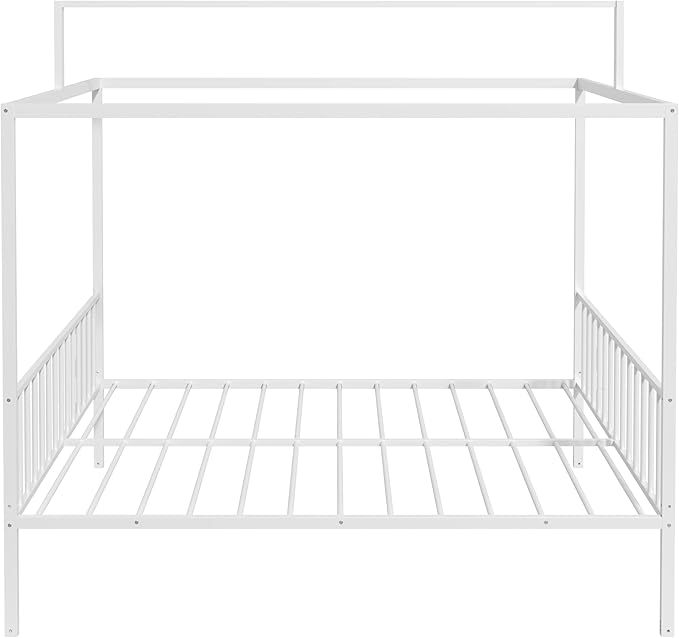 Merax Full Size Convertible Montessori Floor Bed, Metal House Bed Framefor Kids, Floor Beds with Fence for Kids,White